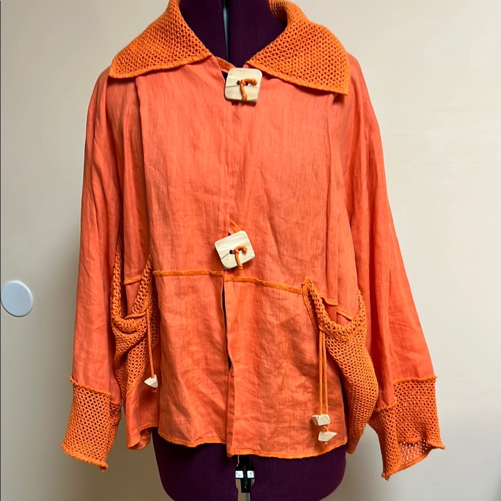 Vibrant Orange jacket with Collared Design and Vintage Appeal